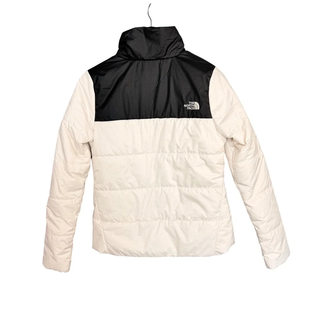 The North Face White Black‎ Puffer Jacket Womens Small BluSky Logo Full Zip Coat